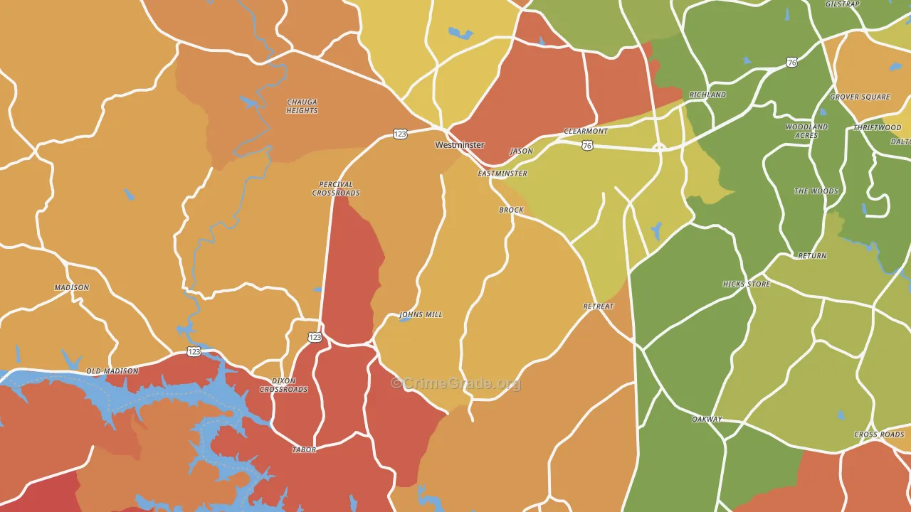 Westminster, SC Map of Arson Rates