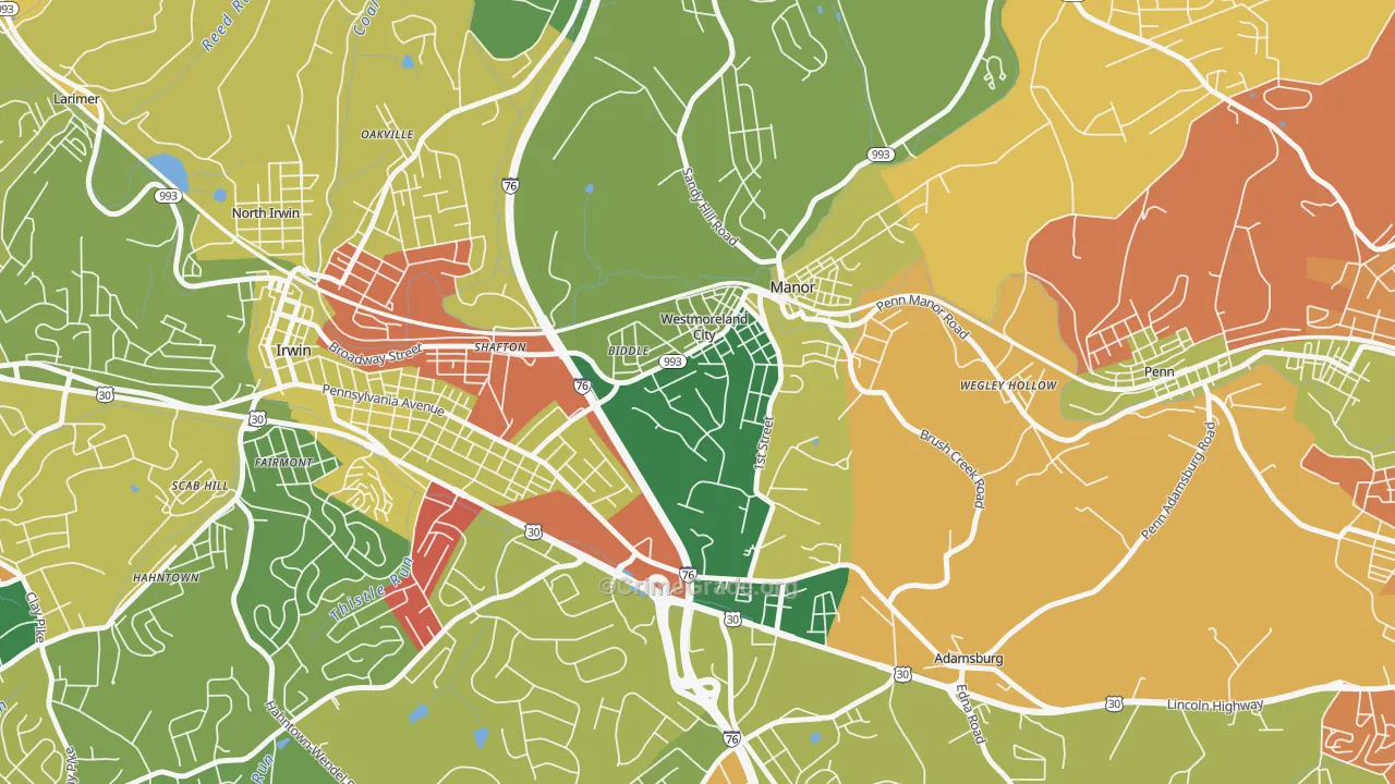 Westmoreland City, PA Map of Arson Rates