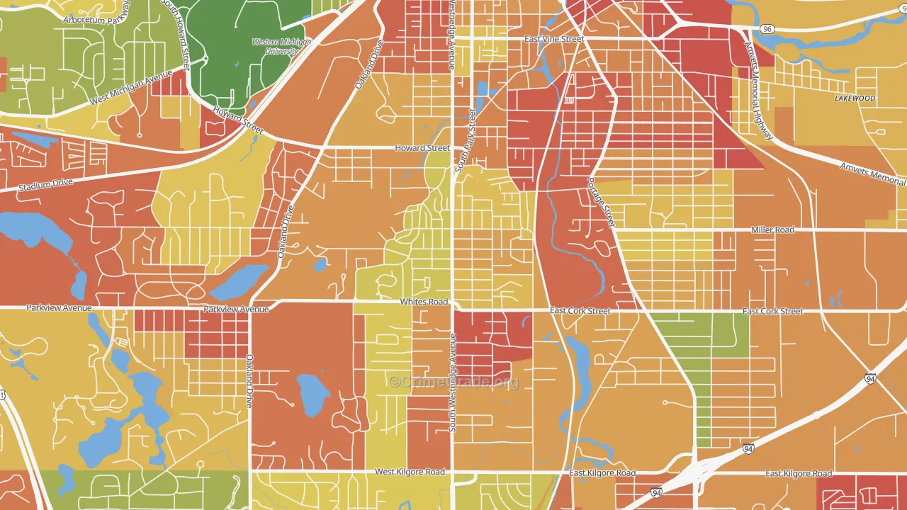 Westnedge Hill, Kalamazoo, MI Map of Arson Rates