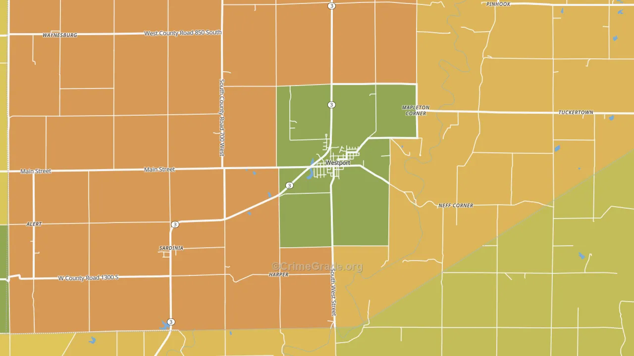 Westport, IN Map of Arson Rates
