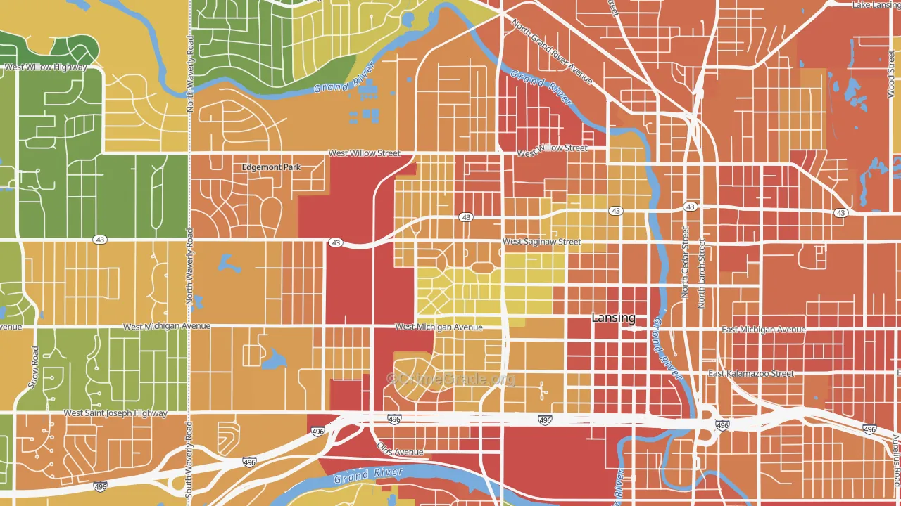 Westside Lansing, Lansing, MI Map of Arson Rates