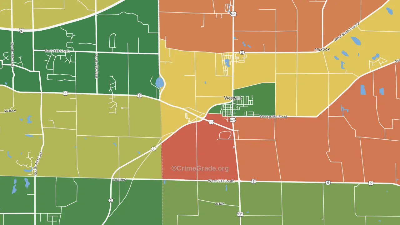 Westville, IN Map of Arson Rates