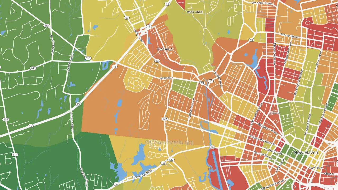 Westville, New Haven, CT Map of Arson Rates