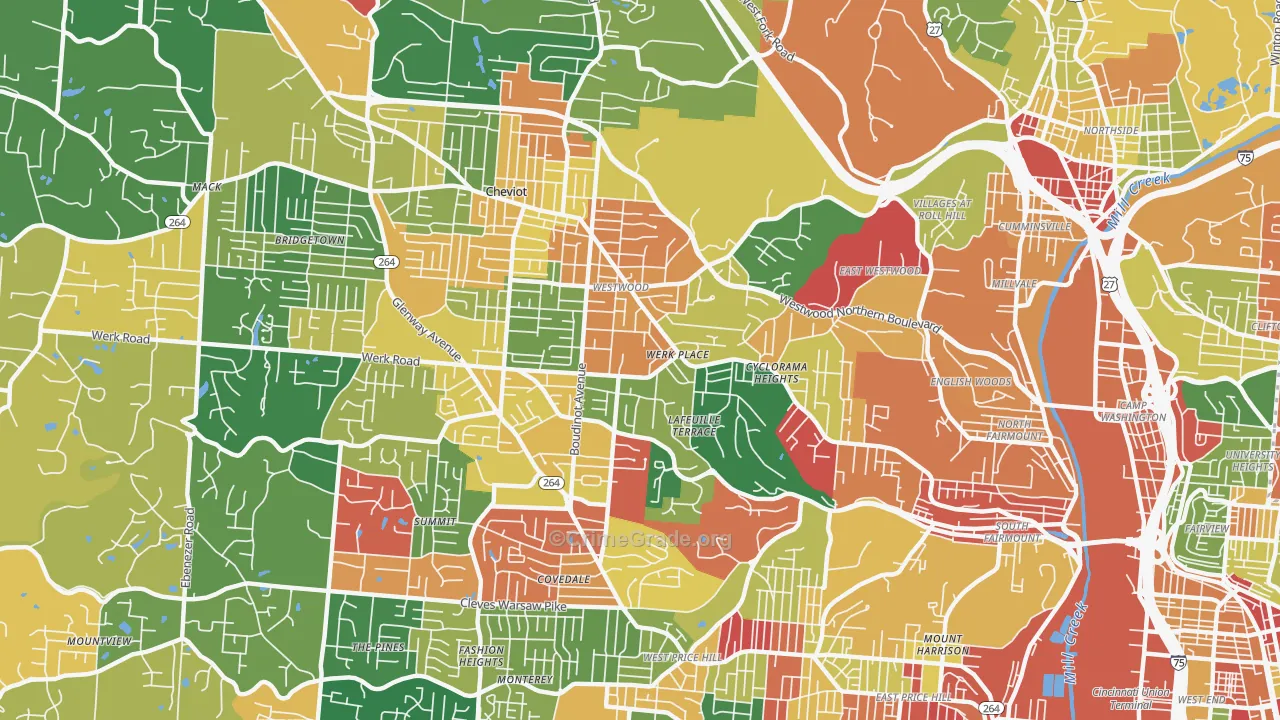 Westwood, Cincinnati, OH Map of Arson Rates