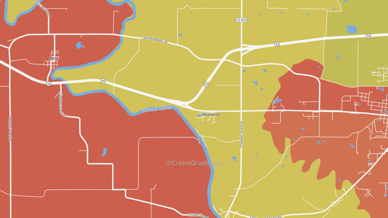 Westwood, IA Map of Arson Rates