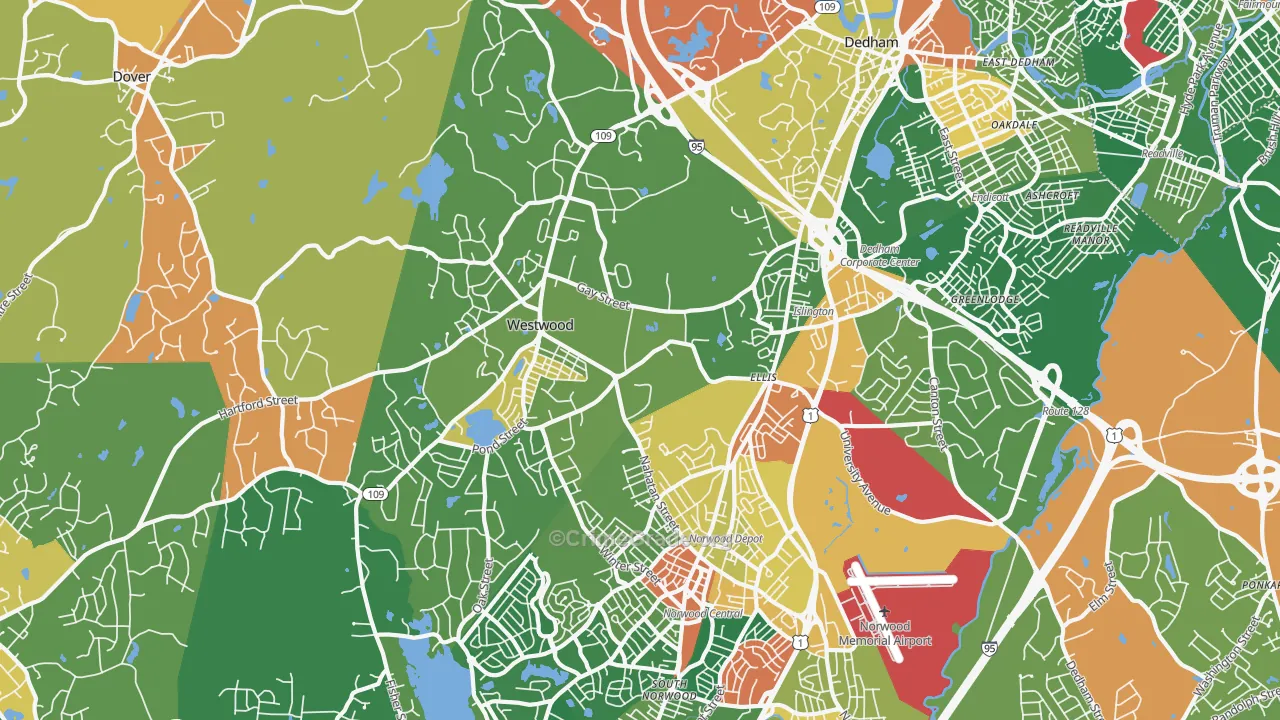 Westwood, MA Map of Arson Rates