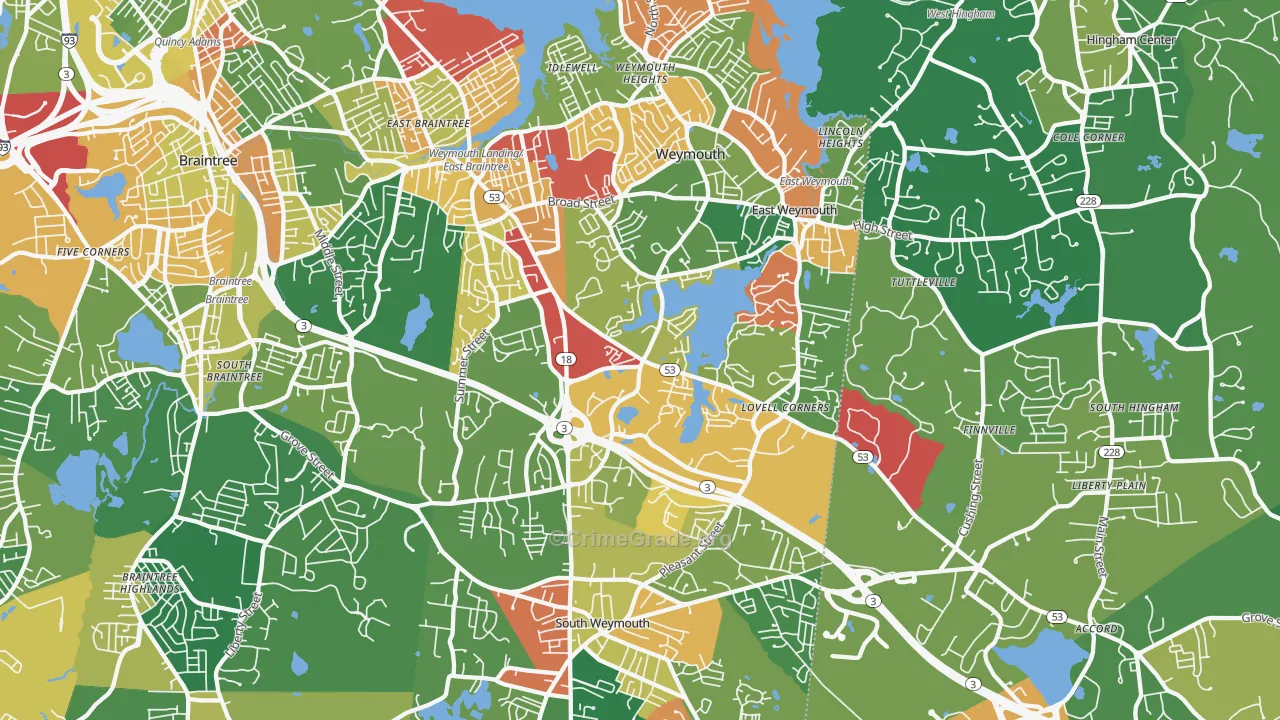 Weymouth Town, MA Map of Arson Rates