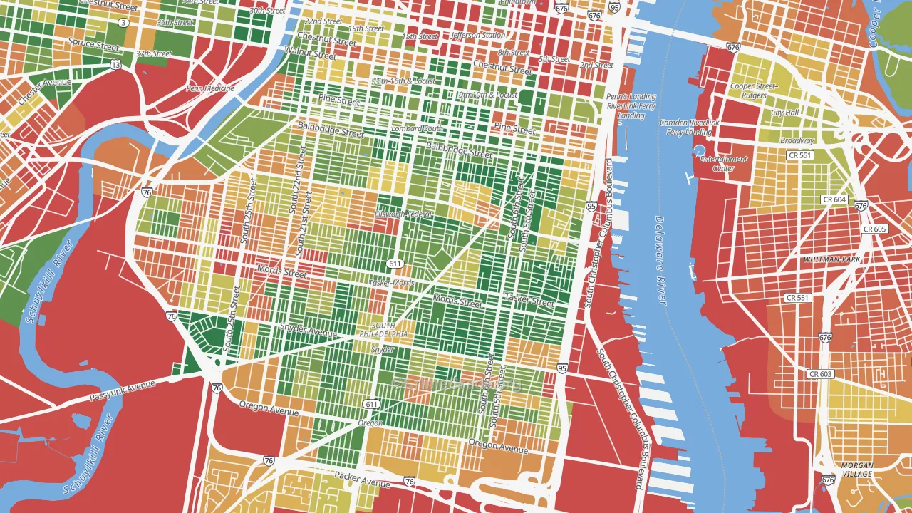 Wharton-Hawthorne-Bella Vista, Philadelphia, PA Map of Arson Rates
