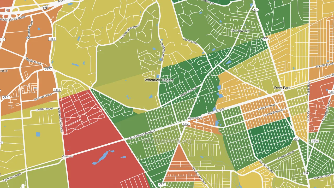 Wheatley Heights, Wyandanch, NY Map of Arson Rates