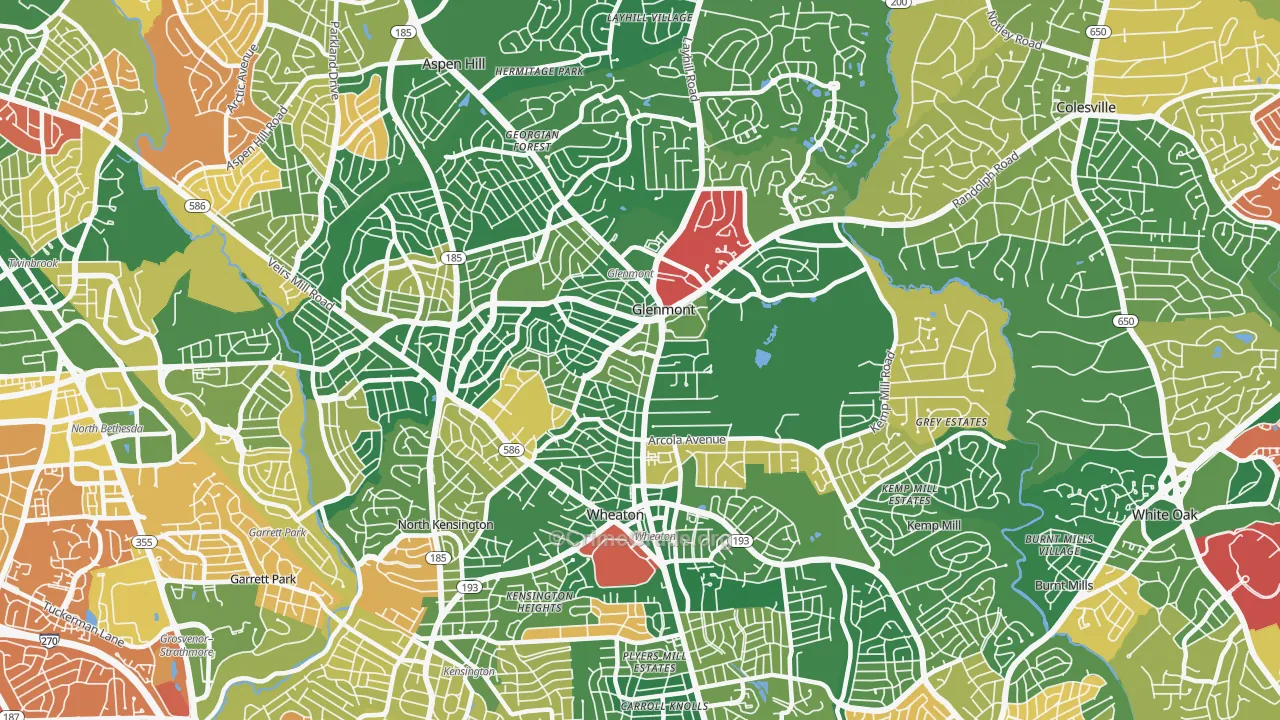 Wheaton-Glenmont, Wheaton, MD Map of Arson Rates
