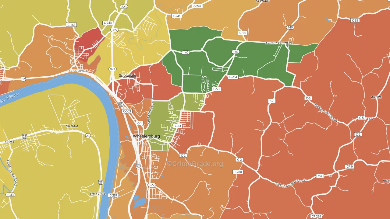 Wheelersburg, OH Map of Arson Rates