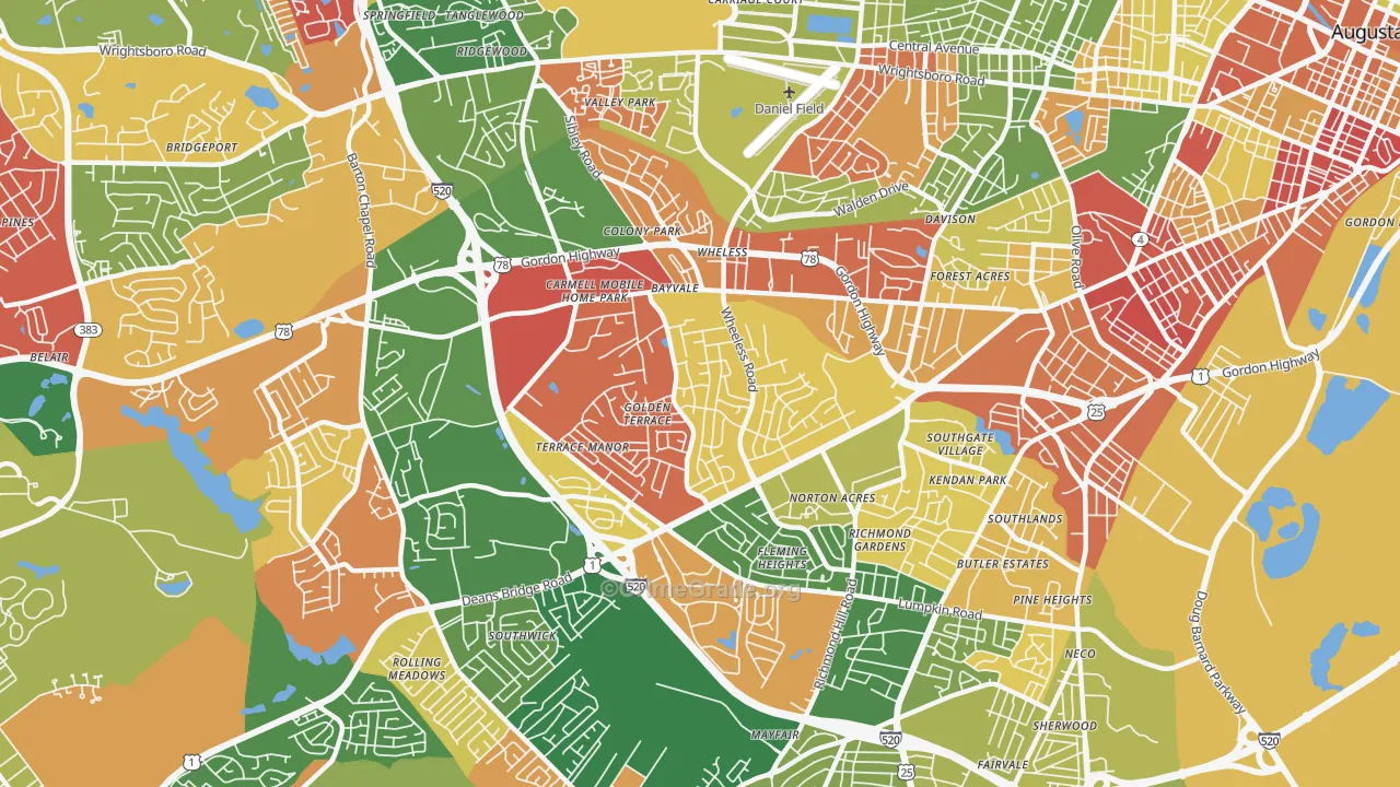 Wheeless Road, Augusta, GA Map of Arson Rates