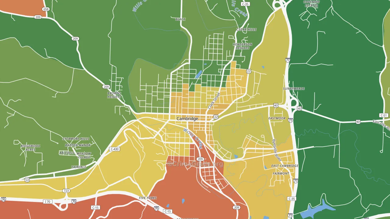 Wheeling Avenue Historic District, Cambridge, OH Map of Arson Rates