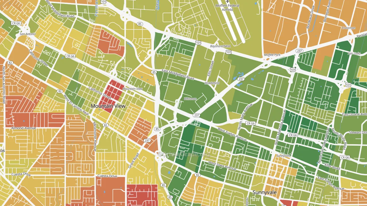 Whisman Station, Mountain View, CA Map of Arson Rates