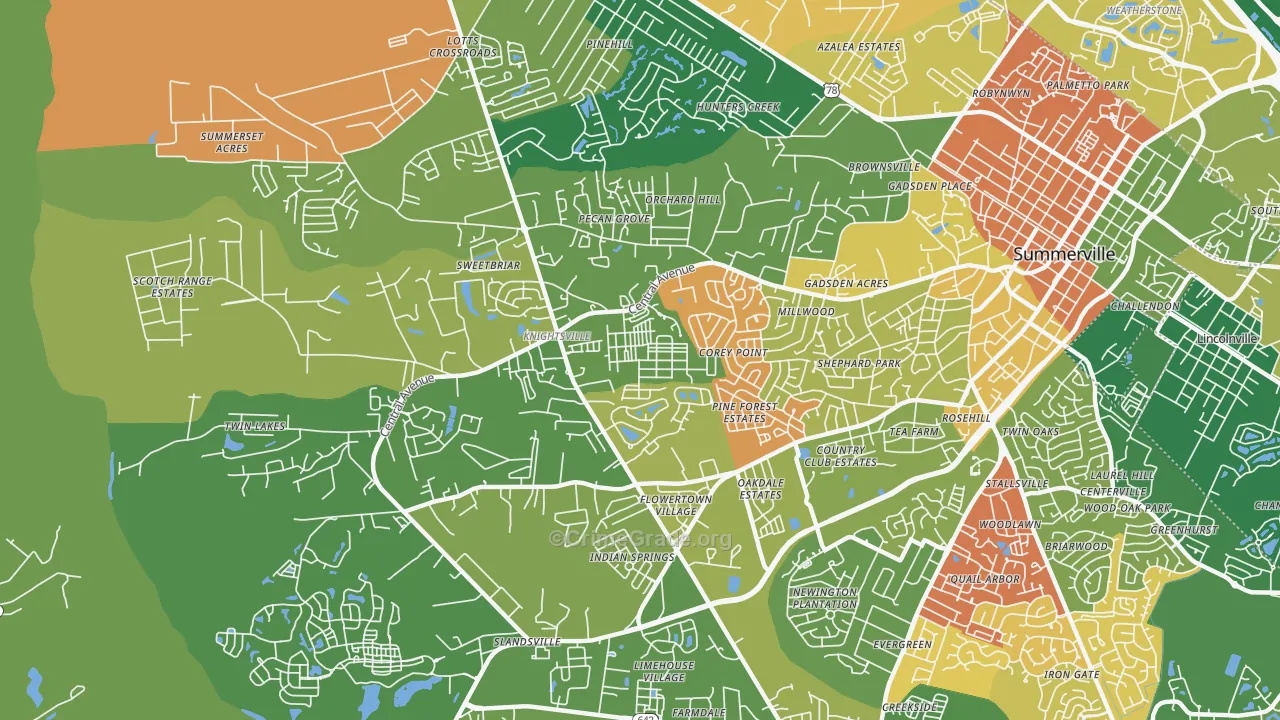 White Gables, Summerville, SC Map of Arson Rates