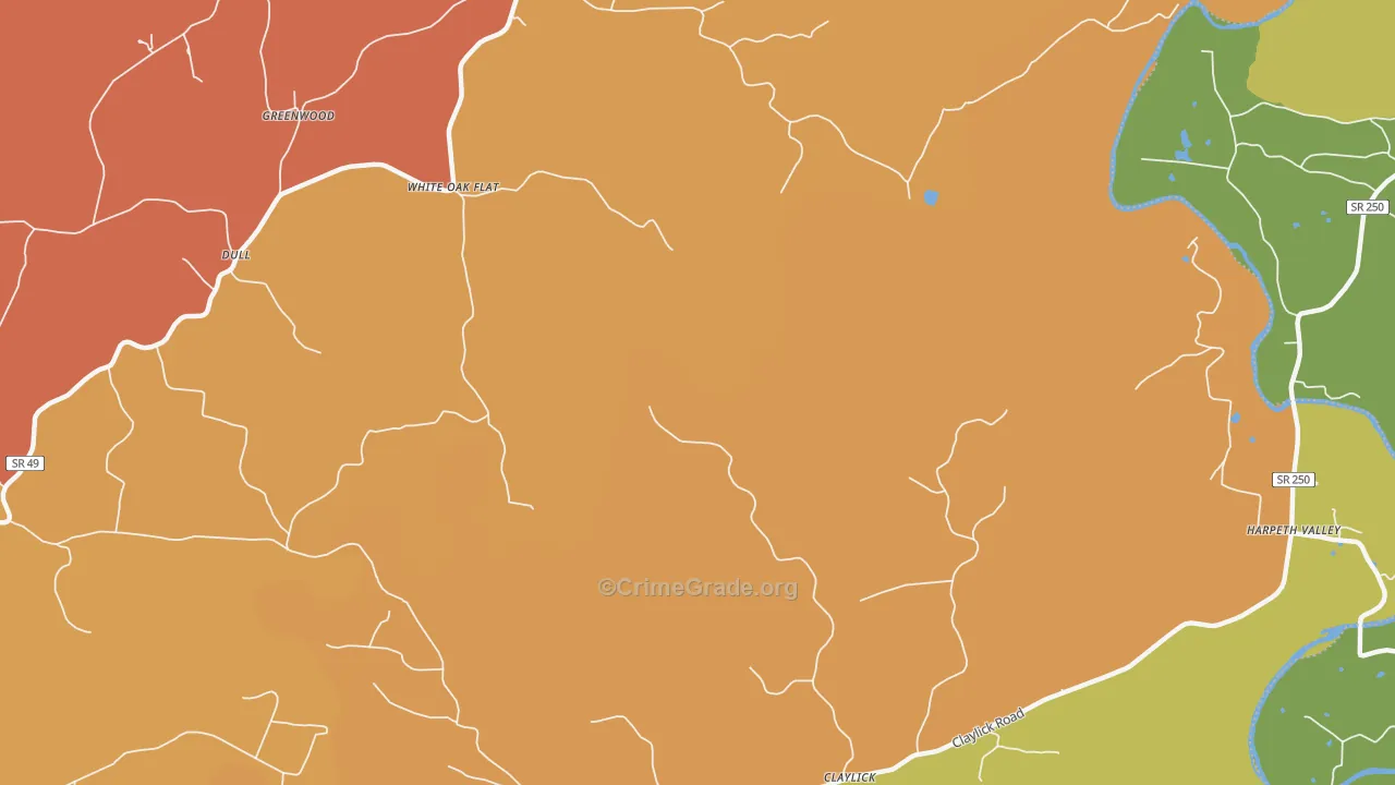White Oak Flat, TN Map of Arson Rates