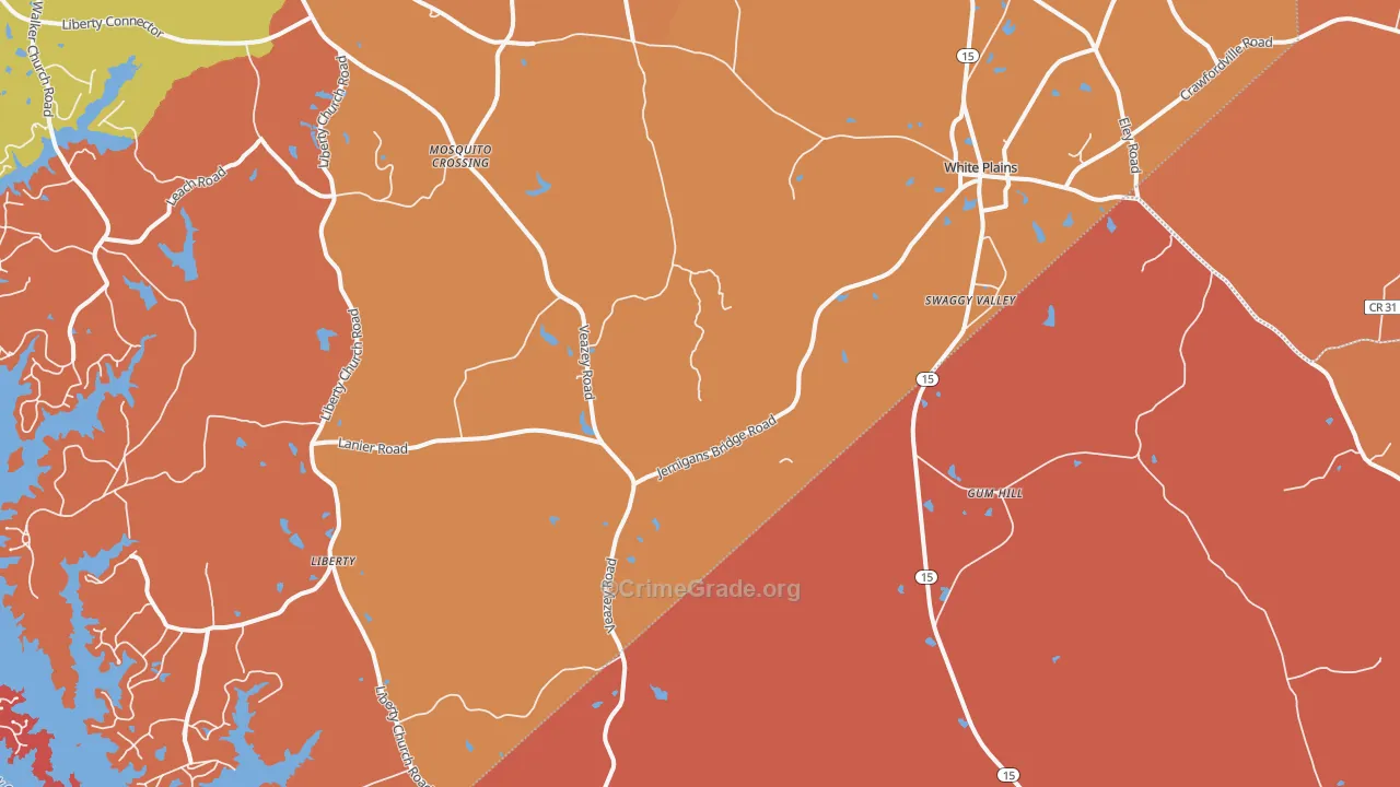 White Plains, GA Map of Arson Rates