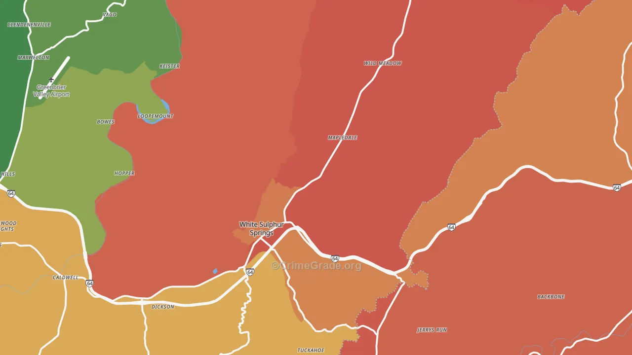 White Sulphur Springs, WV Map of Arson Rates