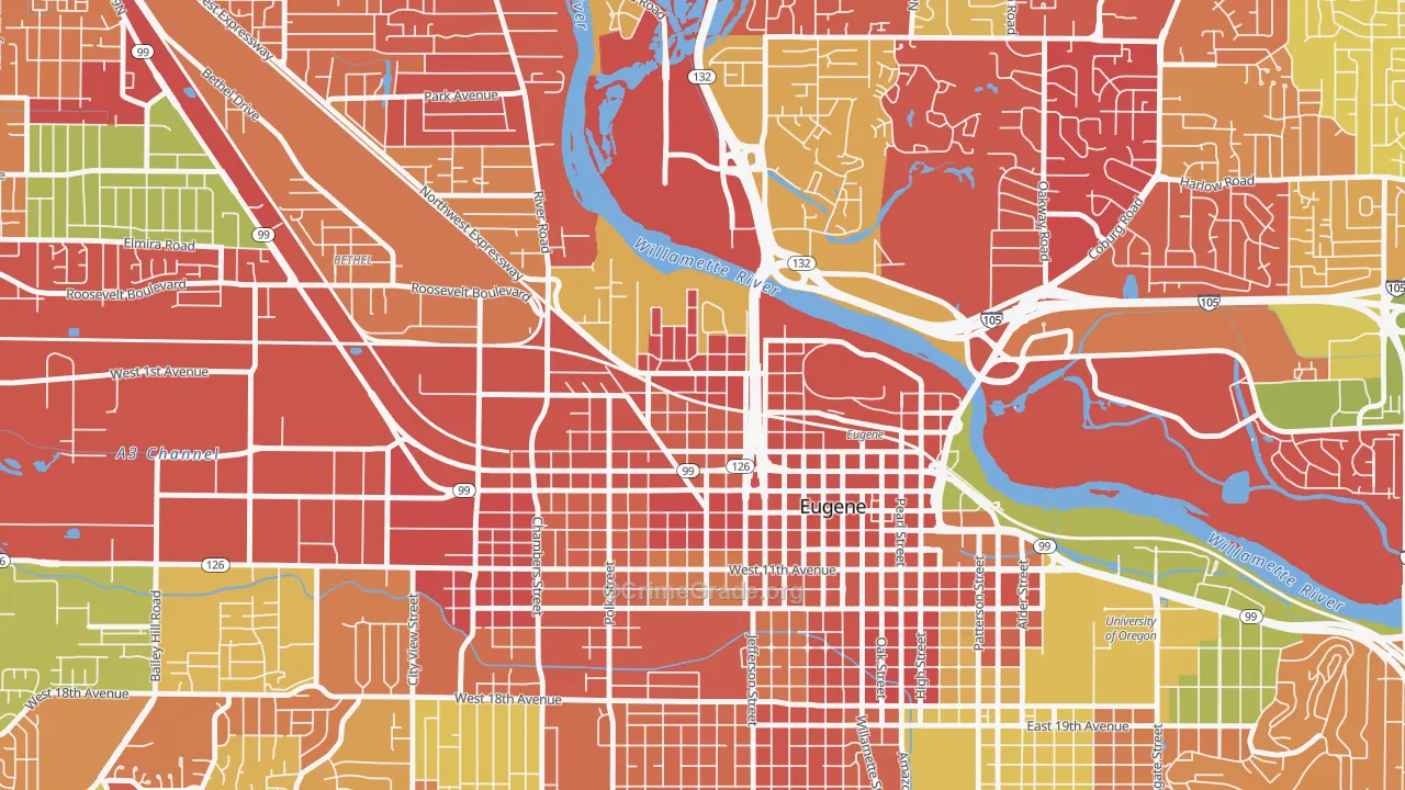 Whiteaker, Eugene, OR Map of Arson Rates