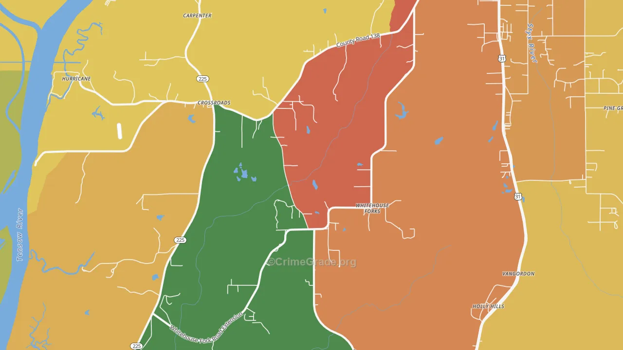 Whitehouse Forks, AL Map of Arson Rates