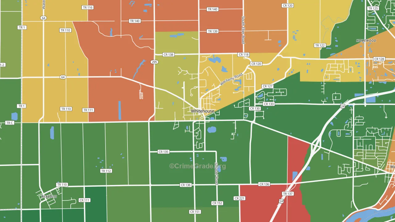Whitehouse, OH Map of Arson Rates