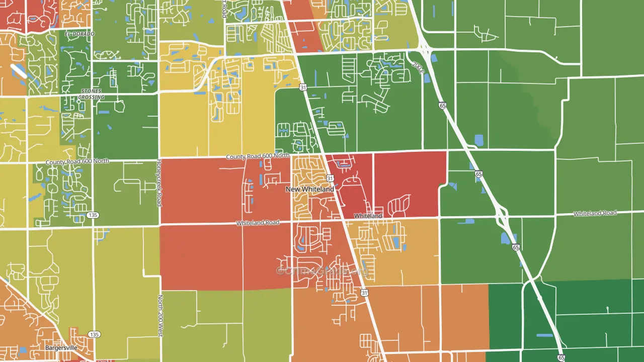Whiteland, IN Map of Arson Rates