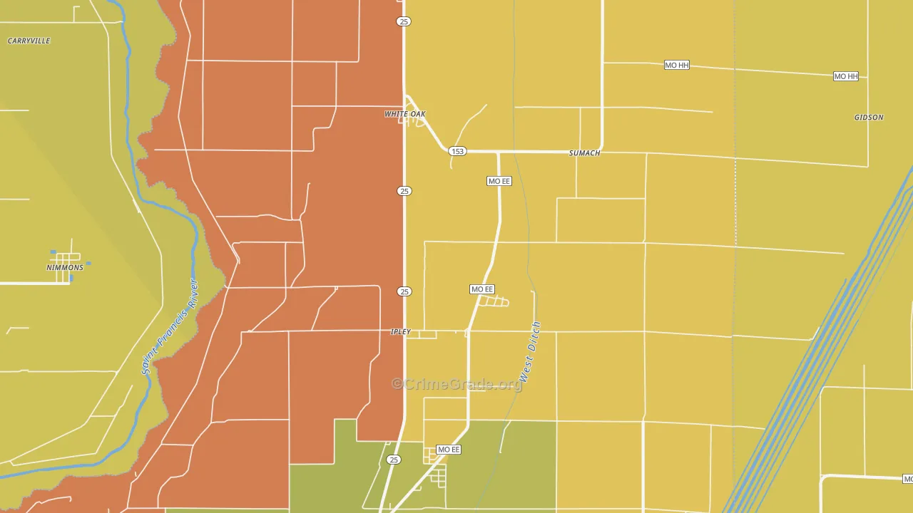 Whiteoak, MO Map of Arson Rates