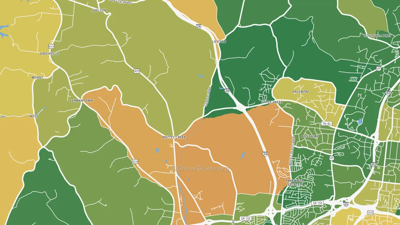Whites Creek, TN Map of Arson Rates