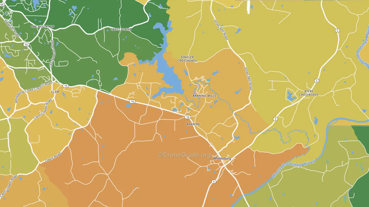 Whitesburg, GA Map of Arson Rates
