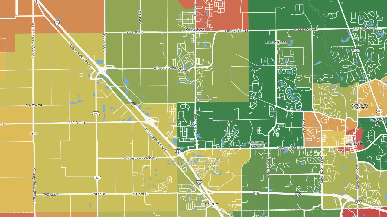 Whitestown, IN Map of Arson Rates