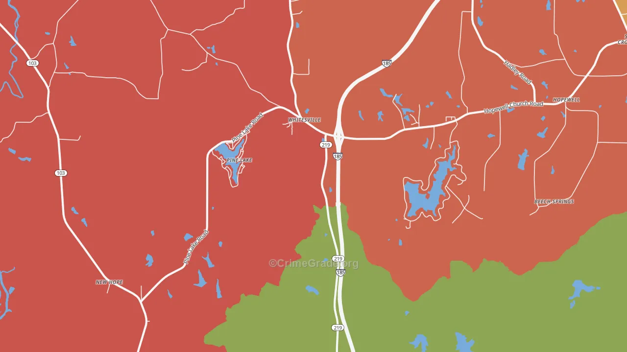 Whitesville, GA Map of Arson Rates