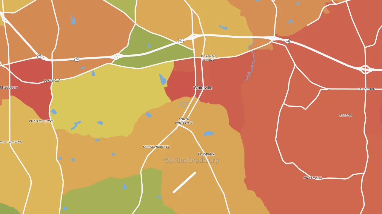 Whiteville, NC Map of Arson Rates