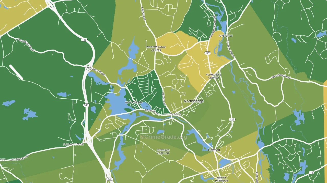 Whitinsville, MA Map of Arson Rates