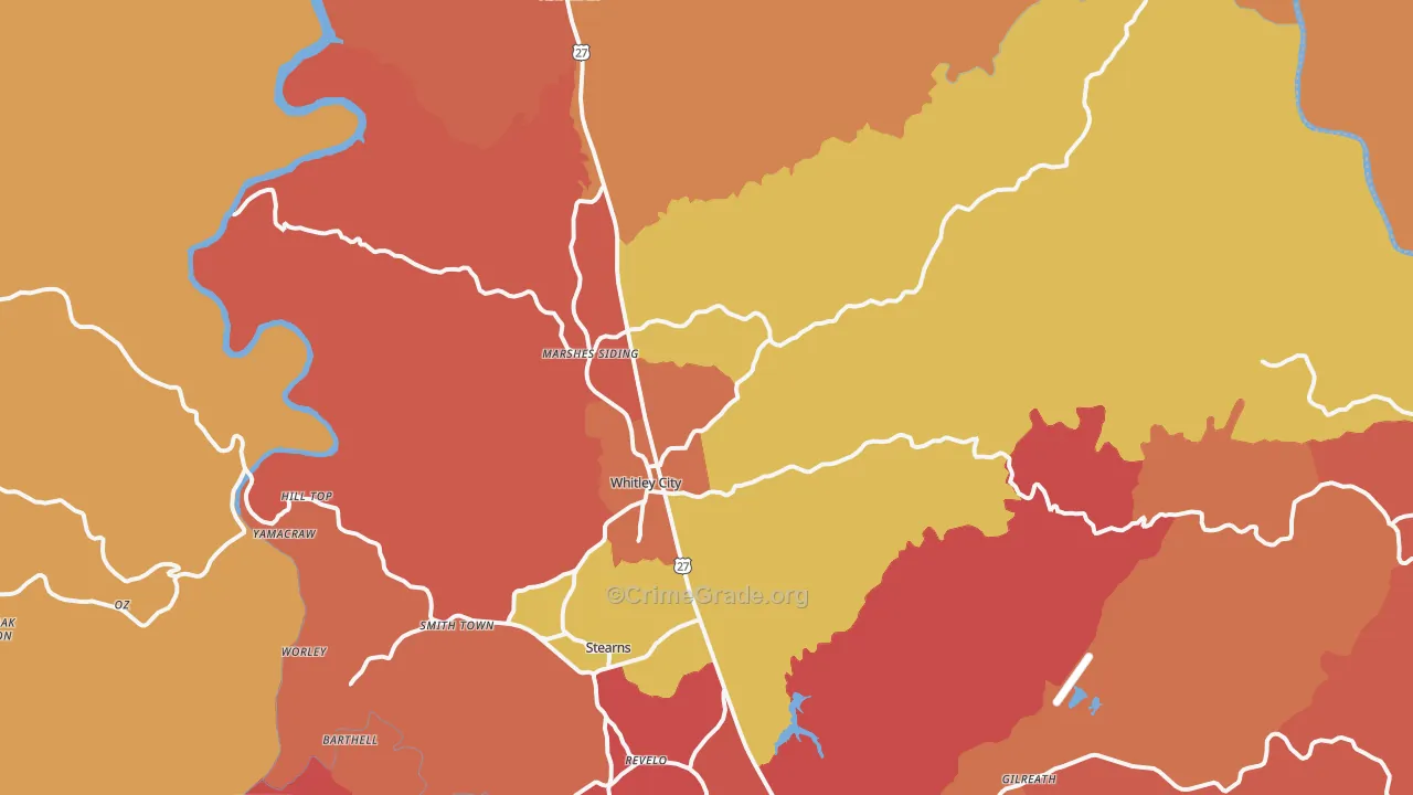 Whitley City, KY Map of Arson Rates