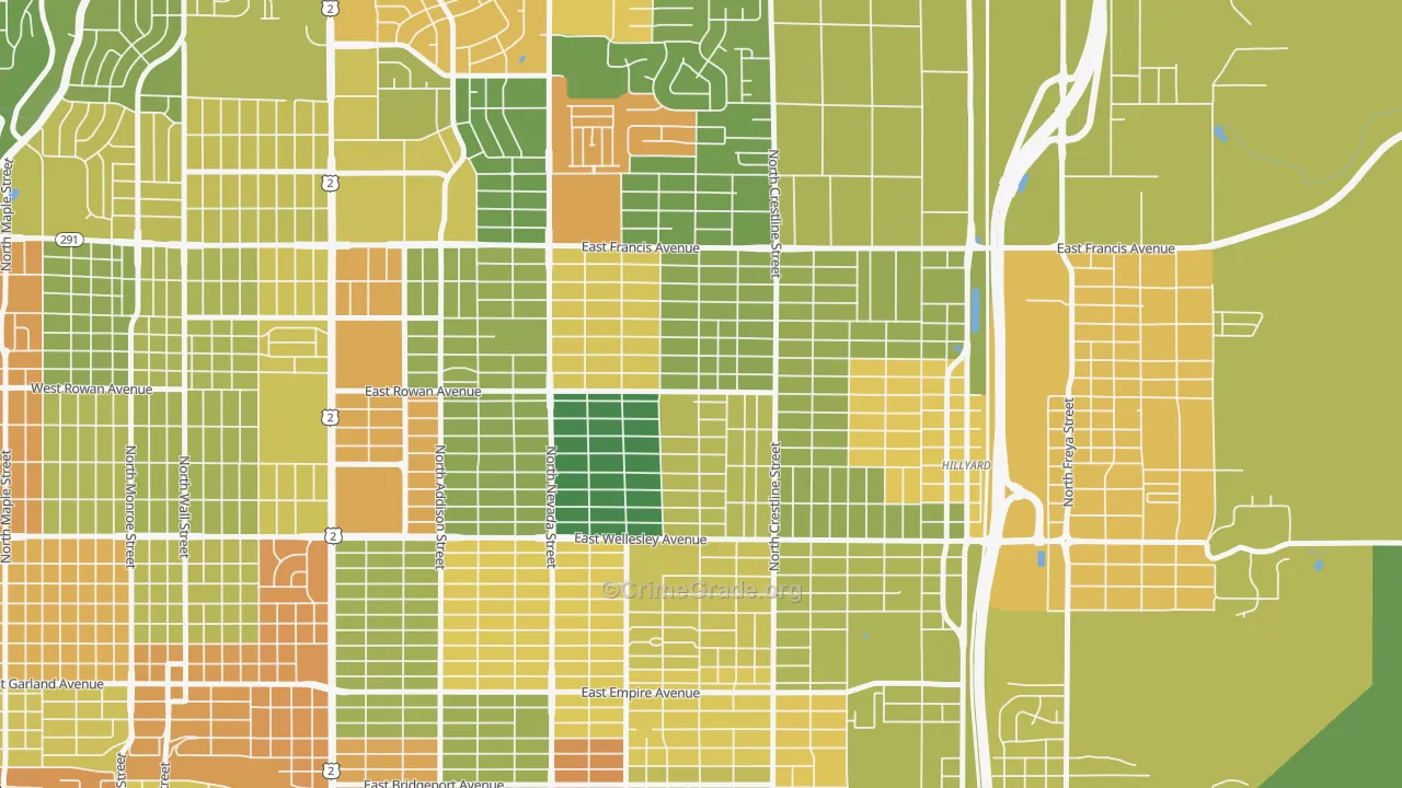 Whitman, Spokane, WA Map of Arson Rates