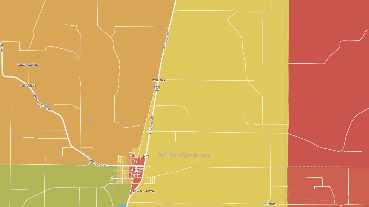 Whitney, MS Map of Arson Rates