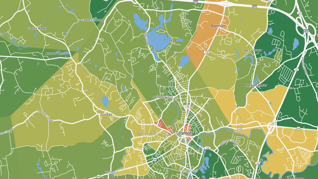 Whittenton, Taunton, MA Map of Arson Rates