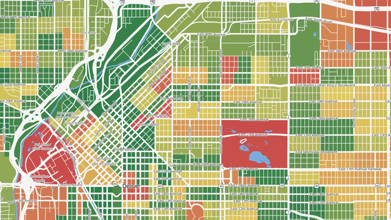 Whittier, Denver, CO Map of Arson Rates