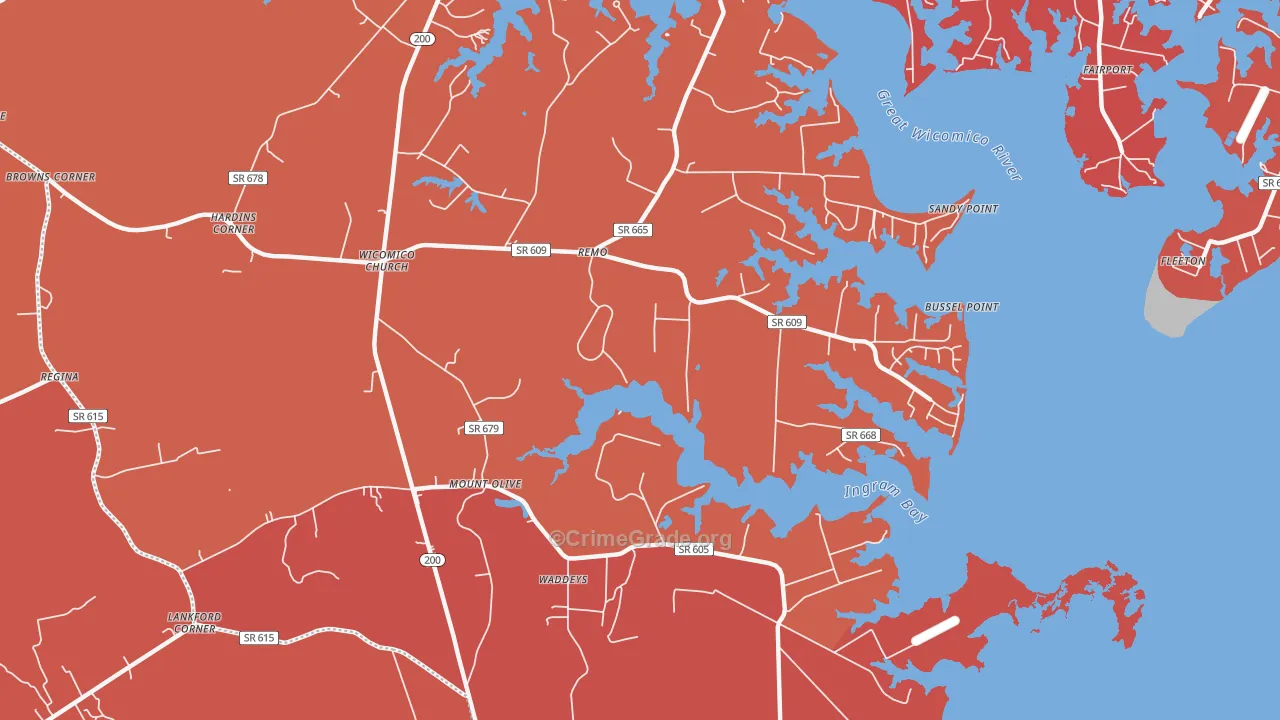 Wicomico Church, VA Map of Arson Rates