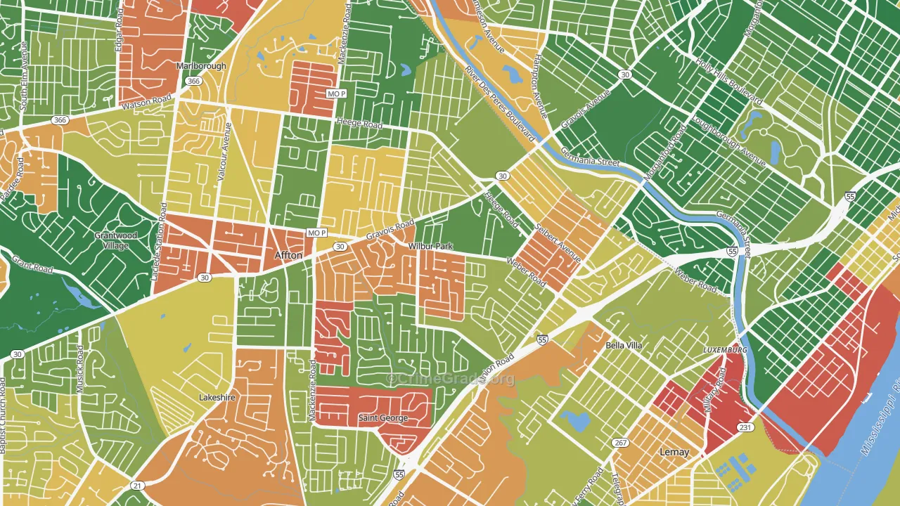 Wilbur Park, MO Map of Arson Rates