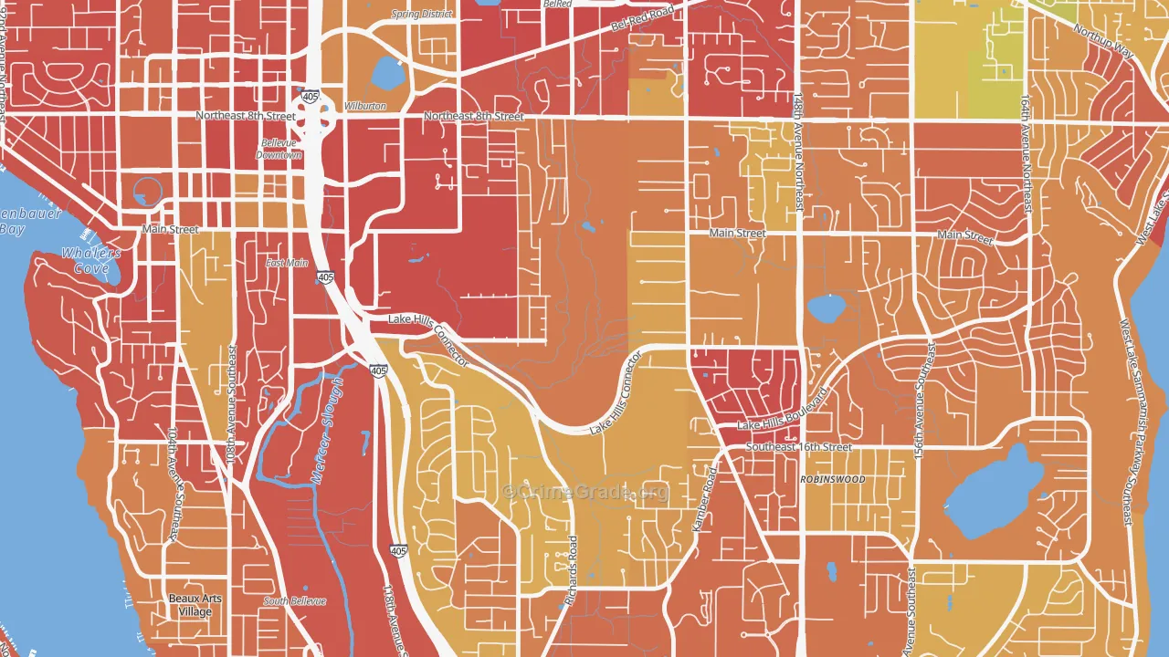 Wilburton, Bellevue, WA Map of Arson Rates