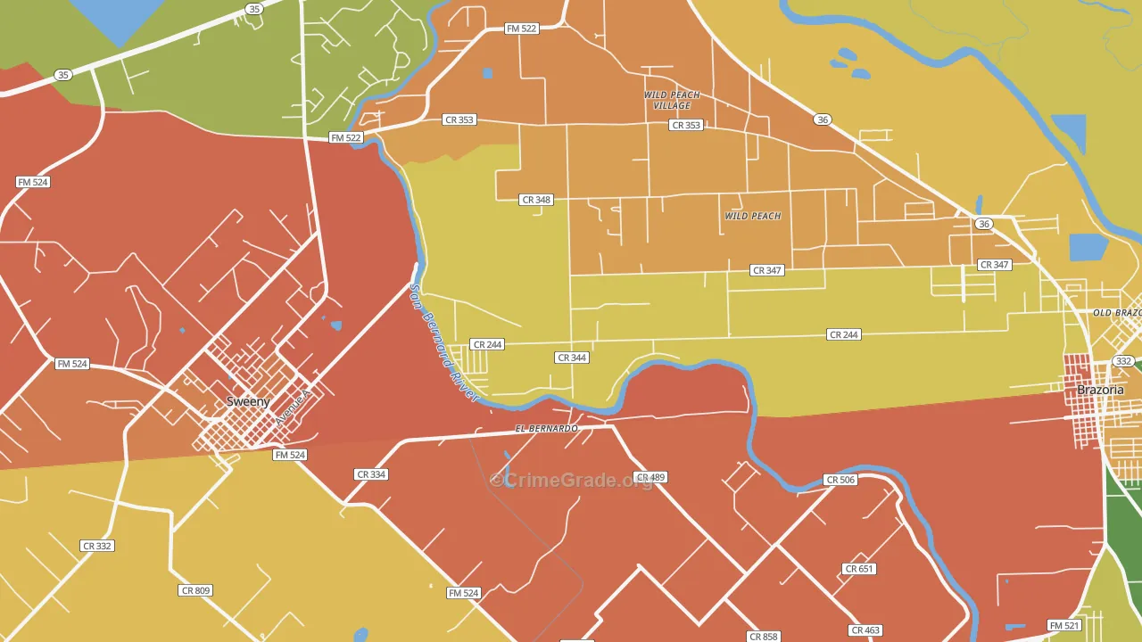 Wild Peach Village, TX Map of Arson Rates