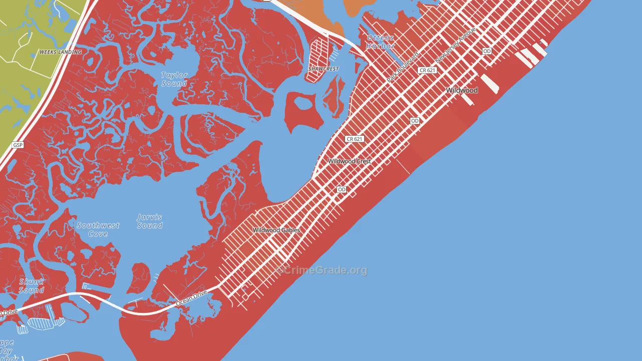 Wildwood Crest, NJ Map of Arson Rates