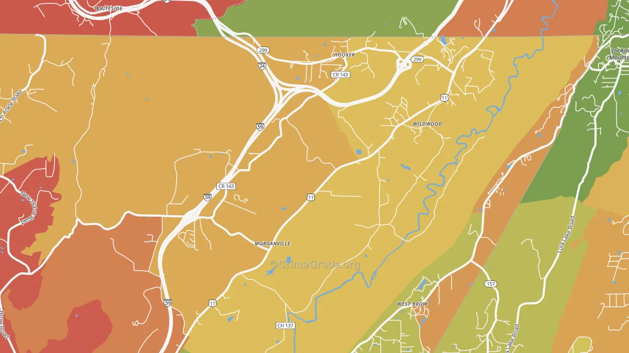 Wildwood, GA Map of Arson Rates