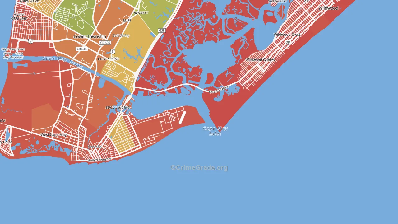 Wildwood Gables, NJ Map of Arson Rates