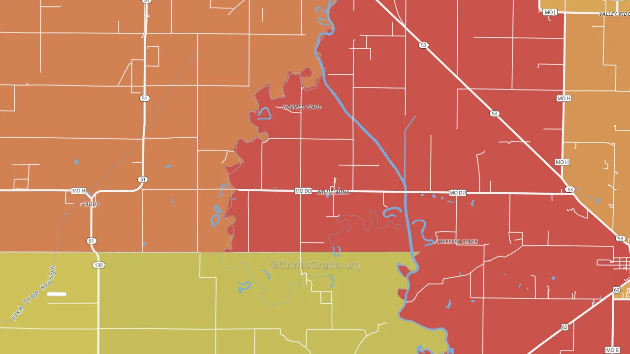 Wilhelmina, MO Map of Arson Rates
