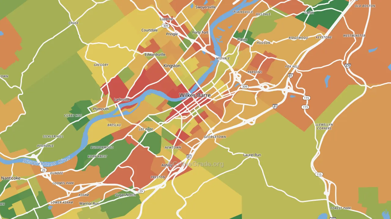 Wilkes-Barre, PA Map of Arson Rates
