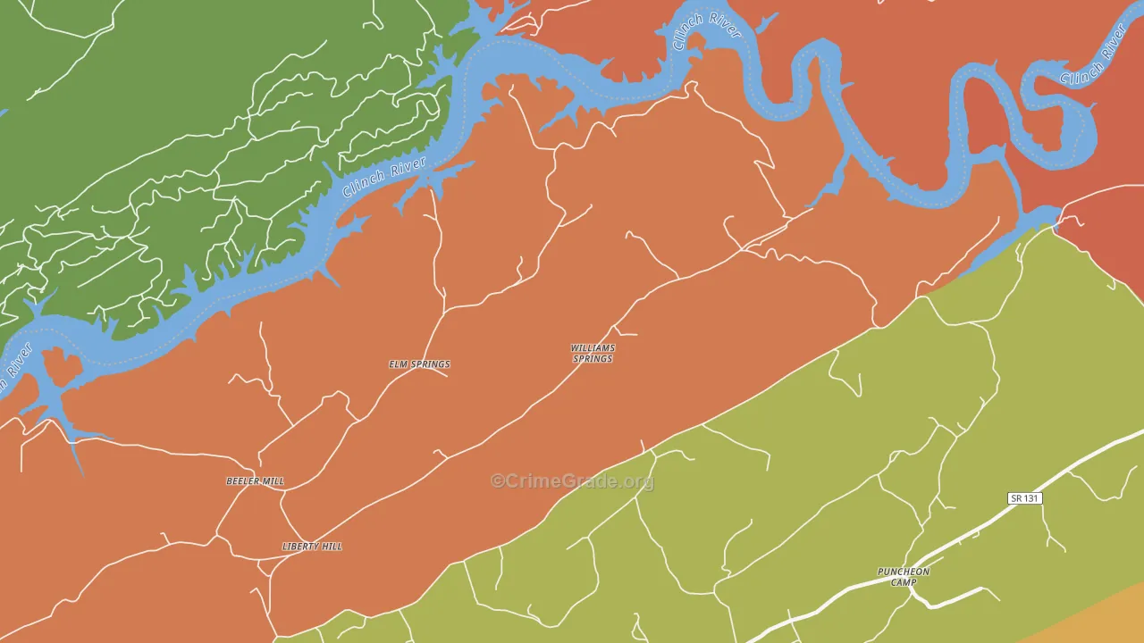 Williams Springs, TN Map of Arson Rates