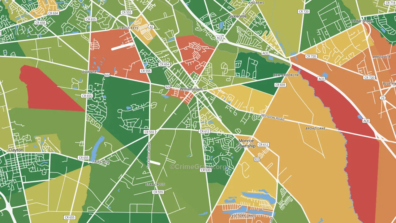 Williamstown, NJ Map of Arson Rates