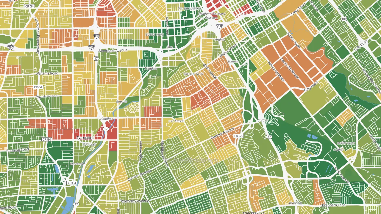 Willow Glen, San Jose, CA Map of Arson Rates
